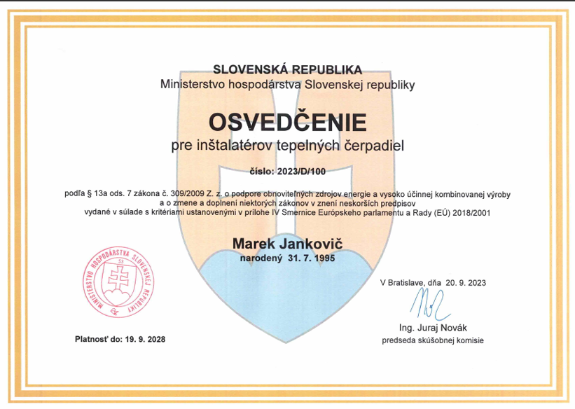 Náhľad osvedčenia TČ