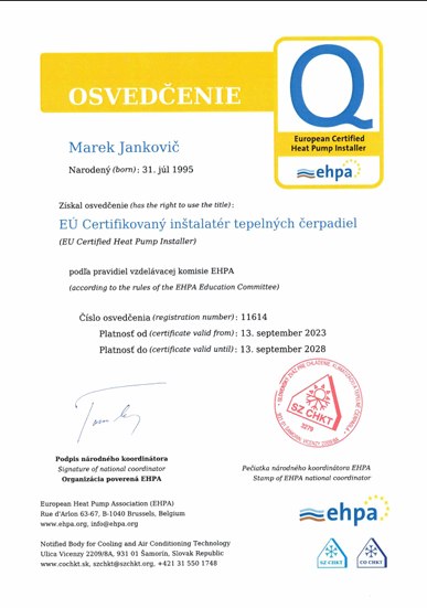 Náhľad osvedčenia ECHP